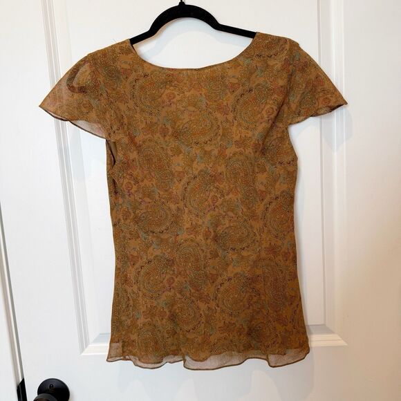 Y2K Womens Babydoll Paisley Silk Top Size 4 Forest Fairy Boho Ethereal Lined Vtg - Picture 3 of 5